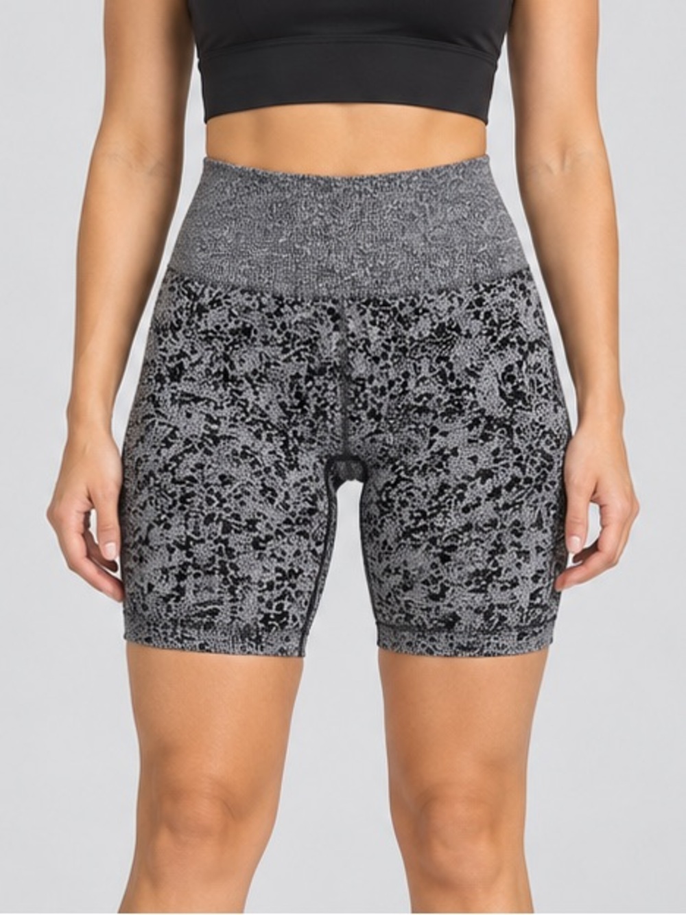 New Balance Seamless Biker Shorts Gray Black Marl Womens Small High Rise Workout